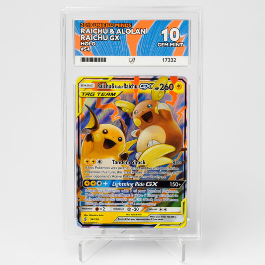 Raichu & Alolan Raichu GX 54/236 ACE 10 Unified Minds Pokémon Card