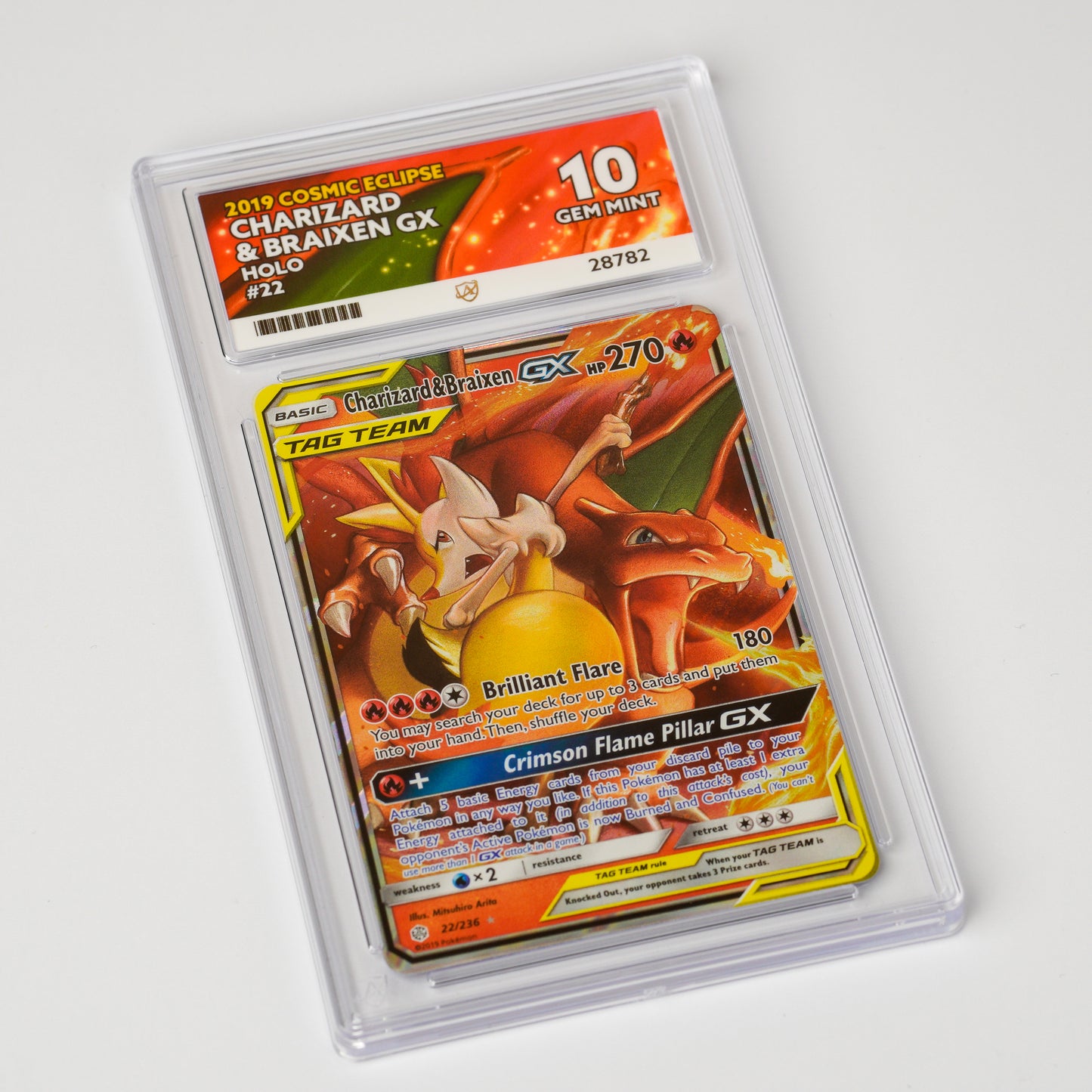Charizard & Braixen GX 22/236 ACE 10 Gem Mint Pokémon Card Cosmic Eclipse