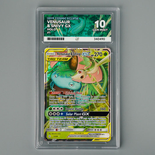 Venusaur & Snivy GX 1/236 ACE 10 Cosmic Eclipse Pokémon Card