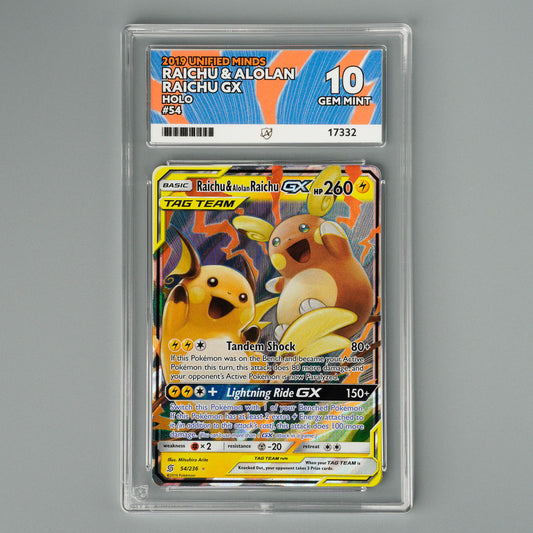 Raichu & Alolan Raichu GX 54/236 ACE 10 Unified Minds Pokémon Card