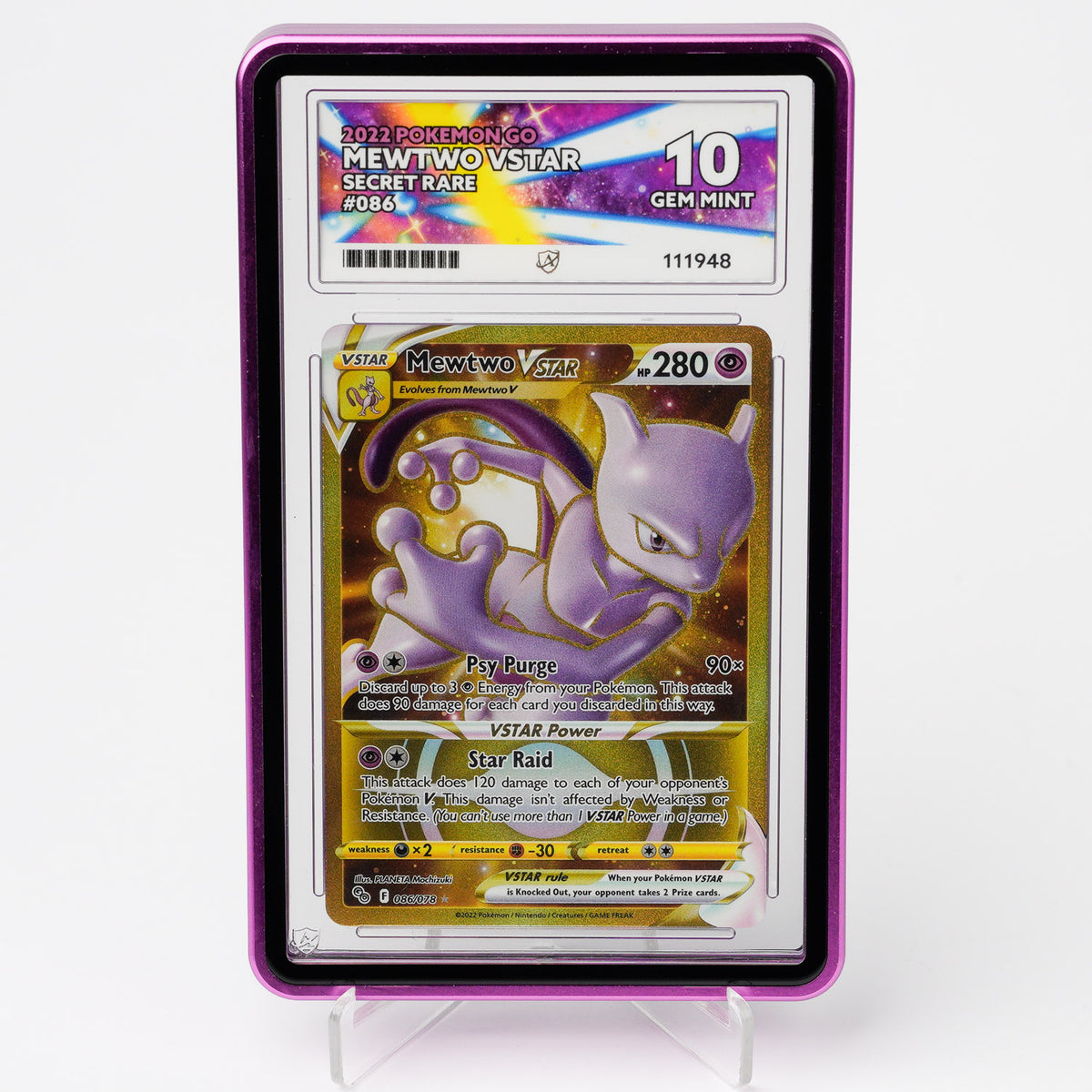 Mewtwo V Star 086/078 Pokemon Go ACE 10 Graded Pokémon Card