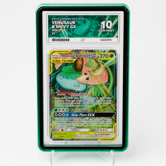 Venusaur & Snivy GX 1/236 Cosmic Eclipse ACE 10 Graded Pokémon Card