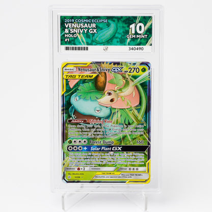 Venusaur & Snivy GX 1/236 Cosmic Eclipse ACE 10 Graded Pokémon Card