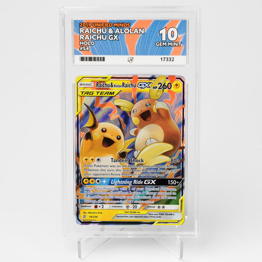 Raichu & Alolan Raichu GX 54/236 Unified Minds ACE 10 Graded Pokémon Card