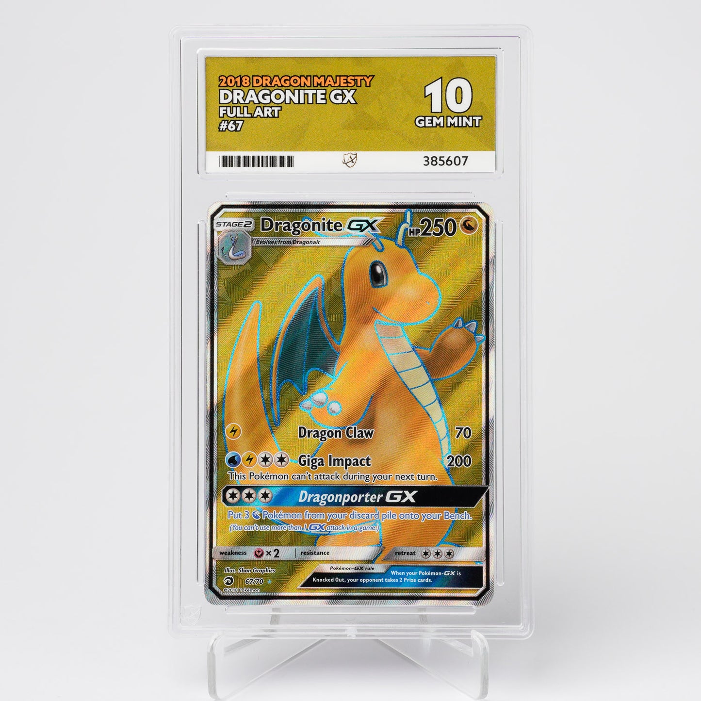 Dragonite GX 67/70 Dragon Majesty ACE 10 Graded Pokémon Card